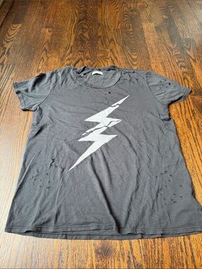 Lauren Moshi Black Graphic Lightning Bolt Crewneck T-Shirt